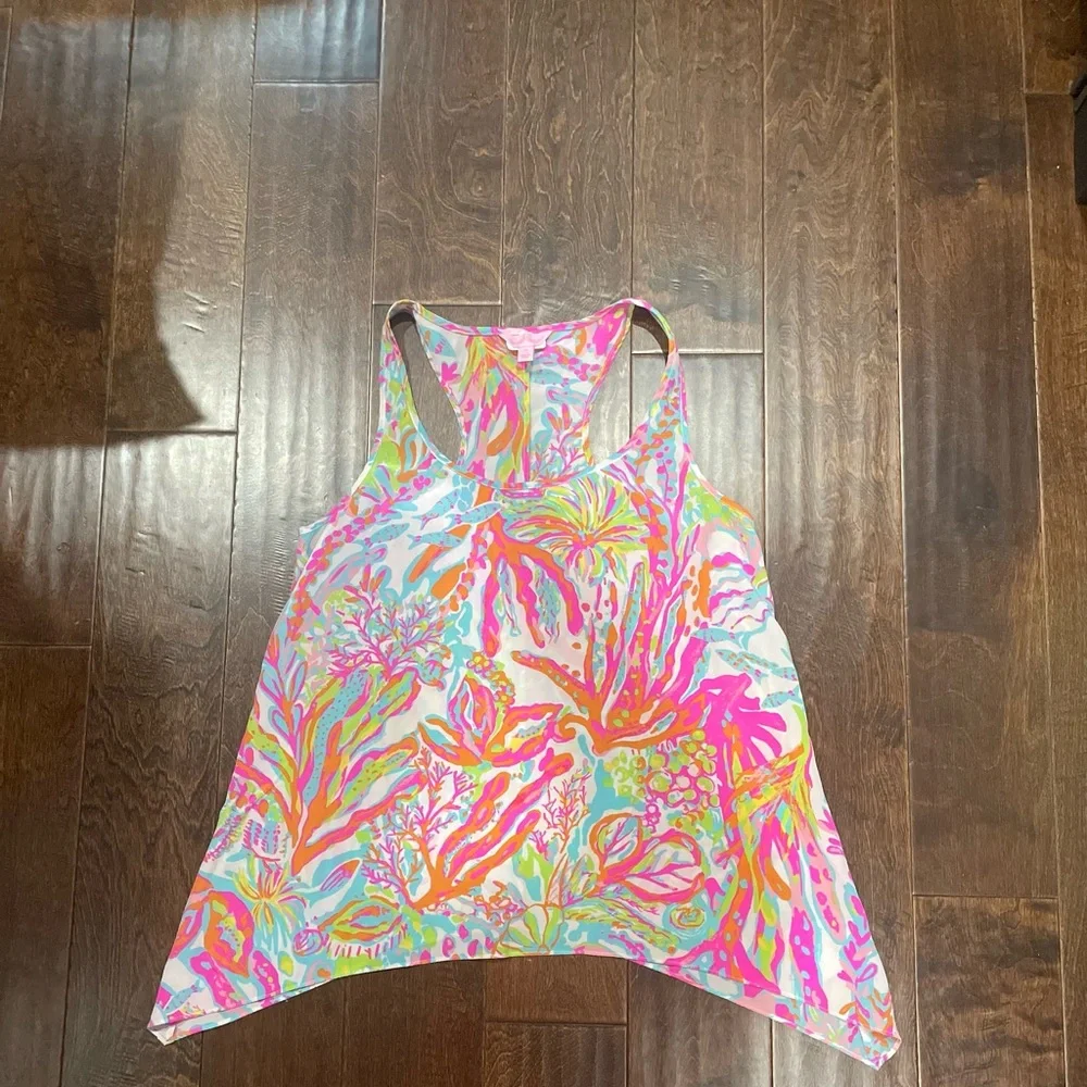 LILLY PULITZER Sarina Scuba to Cuba Floral Sleeveless Silk Tank Top Size Medium - Picture 3 of 8
